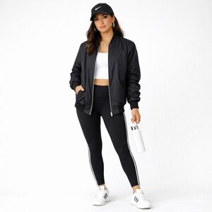 Athleta Sateen Full Zip Bomber Jacket | Black | Size M